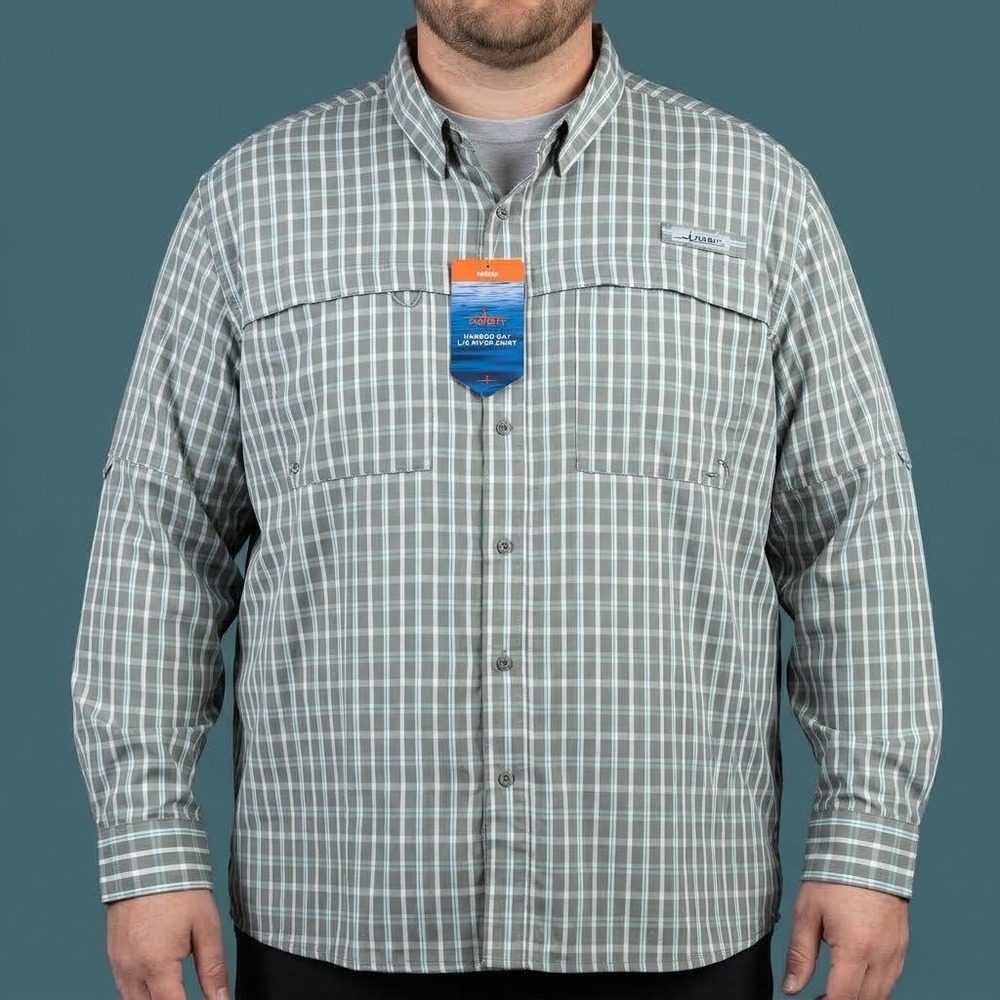 Habit Harbor Bay L/S River Shirt Mens 2XL‎ Fish Finder Sharkskin Plaid NWT
